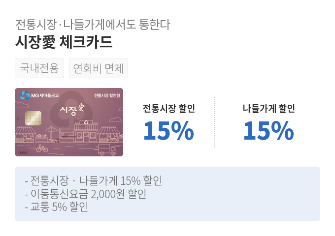 전통시장·나들가게에서도 통한다, 시장愛 체크카드,전통시장 · 나들가게 15% 할인
