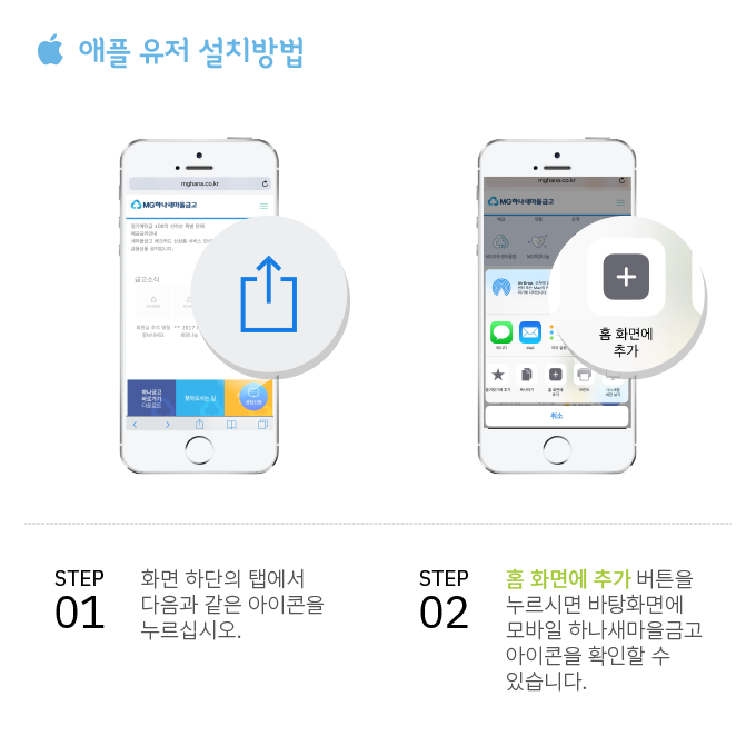 모바일웹 IOS 기기 바로가기 사용자 환경 설치 방법 입니다.